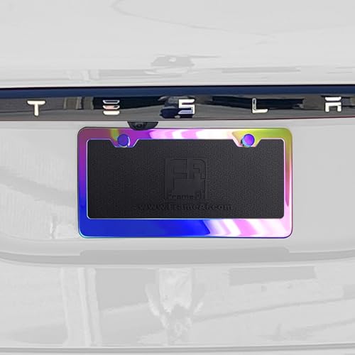 T304 Stainless Steel License Plate Frame – 8K Mirror Polish Finish, Rust-Resistant, Slim Design, Universal Fit, Includes Screw Caps, Washers & Stainless Steel Screws (Iridescent) - color: Iridescent