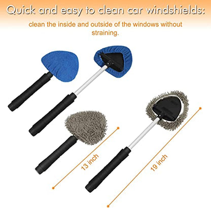 JOYFUL&HOPEFUL Car Windshield Cleaning Tool, Car Inside Window Cleaner Tool with Extendable Handle, 3pc Microfiber and 2pc Chenille, Car Interior Cleaner Tool Anti Fog, Streaks Free - size: 19 Inch-microfiber