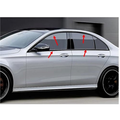 Compatible For Mercedes-Benz E-Class W213 2016-2022 Black Exterior Window Molding Strip Sill Side Cover Trim 8PCS Chrome Delete(Silver) - color: Silver