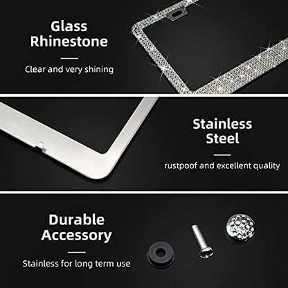 1Pack Bling Rhinestone License Plate Frame for Women，Diamond Sparkly License Plate Frames| Stainless Steel Frames & Over 1200 pcs Finest 14 Facets Black Glass Crystals Premium Diamond+GiftBox (White) - color: White