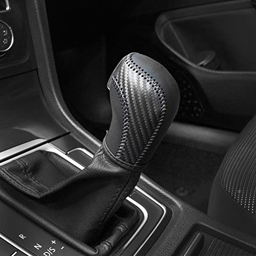 JIECHEN Auto Car Leather Gear Shift Knob Cover for Golf Jetta Passat Tiguan Atlas Beetle GLI Eos CC Sportwagen Jetta Hybrid R GTI Accessories (Black) - color: Black