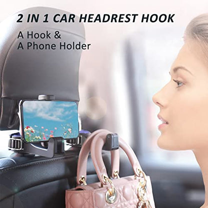 Car Headrest Hook with Phone Holder, Universal 360 Rotation Headrest Hooks for Purses and Bags (Blue) - color: Blue