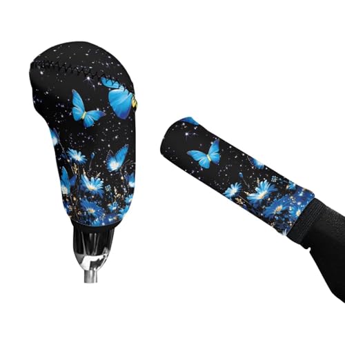 Jeiento Blue Butterflies Car Interior Accessories Butterfly Gear Shift Cover for Women Anti Slip Protector Covers for SUV Truck Sedan - color: Blue Butterflies