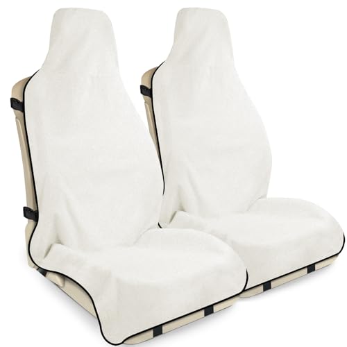 INFANZIA Waterproof Sweat Towel Seat Cover, Premium Car Seat Towel Protector for Trucks SUV Jeep, Universal Non-Slip Bucket Seat Covers for Post Gym Workout, Running, Swimming, Beach (White, 2Pcs) - color: White, size: Two