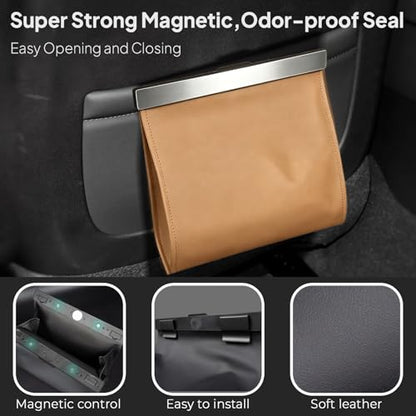COZILO Leather Car Trash Can with Smart LED Light & Magnetic Closure,Leak-Proof, Odor-Lock Car Trash Bin for Any Cars, Sedans, SUVs, Trucks, Brown - color: Brown