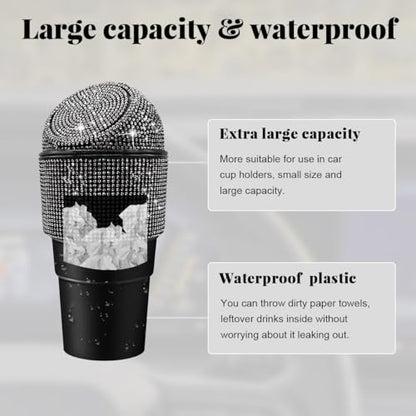 Yourkar Bling Car Trash Can with Lid, Sparkling Crystal Auto Garbage Can with Leak-Proof Lid, Multipurpose Waterproof Trash Bin for Automotive Home Office Kitchen Bedroom (Black) - color: Black