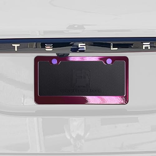 T304 Stainless Steel License Plate Frame – 8K Mirror Polish Finish, Rust-Resistant, Slim Design, Universal Fit, Includes Screw Caps, Washers & Stainless Steel Screws (Purple Pink) - color: Purple Pink
