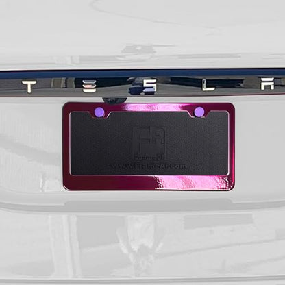 T304 Stainless Steel License Plate Frame – 8K Mirror Polish Finish, Rust-Resistant, Slim Design, Universal Fit, Includes Screw Caps, Washers & Stainless Steel Screws (Purple Pink) - color: Purple Pink
