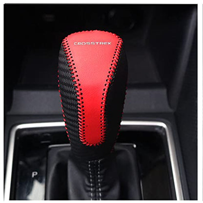 1pc Auto Car Gear Shift Handle Knob Cover Shift Lever PU Leather Protective Interior Accessories for Subaru Crosstrek 2018-2025（Red+Black - color: Carbon Fiber