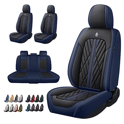 Universal Fit Waterproof Breathable Nappa Leather Automotive Vehicle Car Seat Covers Set Cushion Protector for Sedan SUV - color: Black Blue, size: Full Set 5 Seats