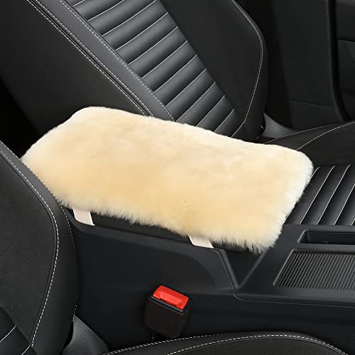 IRIWOOL Sheepskin Armrest Cover Auto Center Armrest Cover Car Soft Console Pad, Fluffy Wool Auto Center Console Cover for Most Car Arm Rest Decoration Protector 7 x 13 Inch (Shearling, Pearl) - color: Pearl, size: Shearling Wool