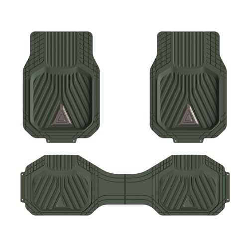 August Auto Heavy Duty Rubber Floor Mats， Durable All Weather Green with Carbon Aluminum Car Mats with Deep Dish Universal Waterproof Floor Mats for Sedan, SUVs, Truck, Vans Set of 4 (Green)