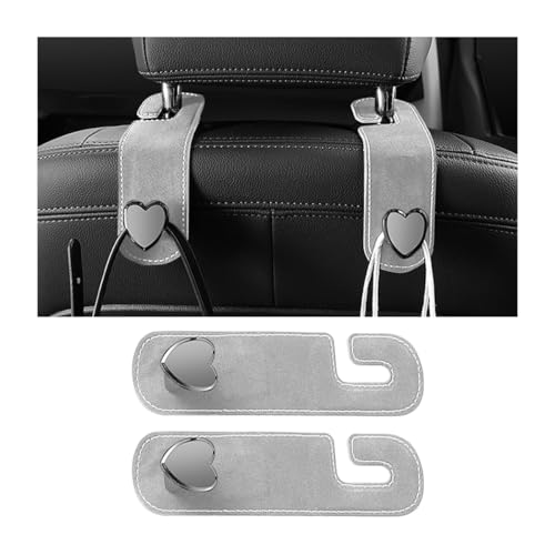 Car Seat Headrest Hook, 2PCS Suede Leather Cute Love Heart Type Vehicle Storage Hanger for Purse Bag, Auto Interior Seat Back Organizer Accessories, Universal for SUV Sedan Truck (Gray) - color: Gray