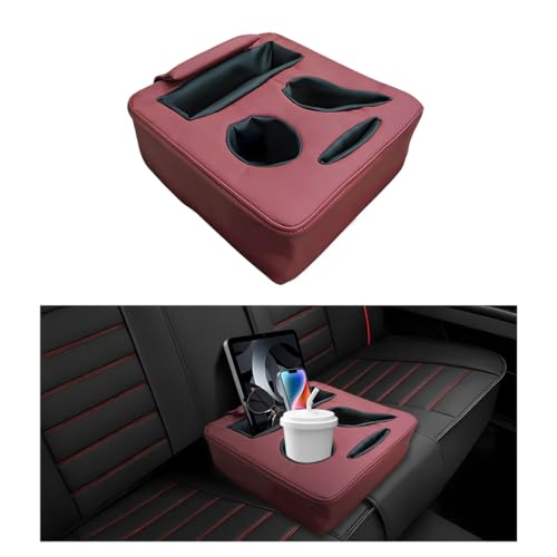 Car Back Seat Organizer, Leather Automotive Rear Seat Couch Cup Holder Expander Tray, Vehicle Cup Holder Tray Holds Snacks Remotes Phones for Truck RV Boat Couch Pillow Bed (Wine Red) - color: Wine Red