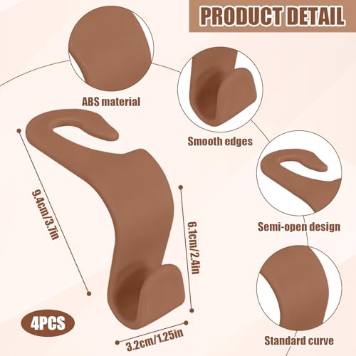 4 PCS Car Seat Hooks Set,Universal Car Headrest Hooks for Bags Purses Groceries, Back Seat Organizer Hanger,Brown - color: Brown