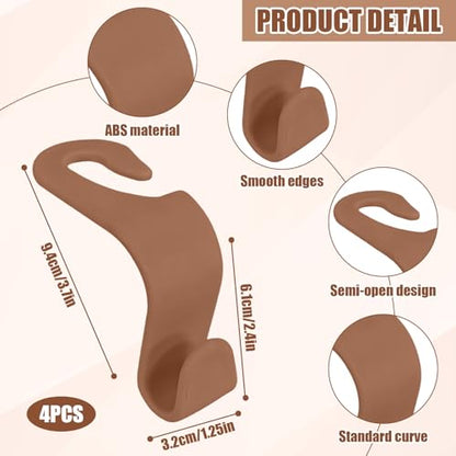 4 PCS Car Seat Hooks Set,Universal Car Headrest Hooks for Bags Purses Groceries, Back Seat Organizer Hanger,Brown - color: Brown