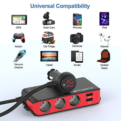 Car Cigarette Lighter Adapter, USB C Charger 30W and Quick Charge 3.0 Car Cigarette Lighter Splitter, 12V/24V Independent Switches, Fast Car USB Charger for All Car Devices, iPhone 14/13/12 pro - color: Black+Red