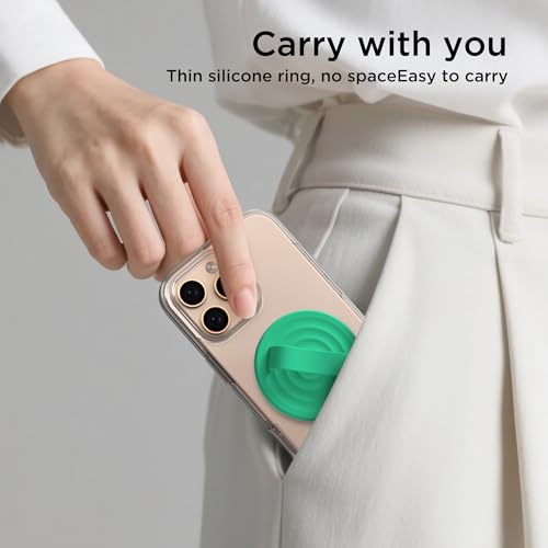 Magnetic Phone Grip Ring Holder, Liquid Silicone Magnet Cell Phone Grip Finger Loop, Compatible with Magsafe, Back of Phone for iPhone 17/16/15/14/13/12 Series, Emerald Green - color: Emerald Green