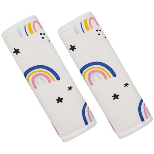 Baby Strap Cover for Children, 2 Pcs Infant Car Seat Belt Cover Pad, Neck Pad Protector for Kids Newborn Toddlers (Pink Rainbow) - color: Pink Rainbow