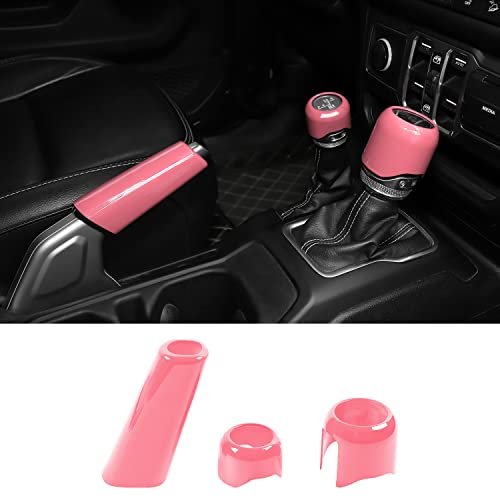 RT-TCZ Gear Shift Knob Cover Trim Handbrake Cover Drive Mode Shift Knob Cover Decorative Interior Accessories for Jeep Wrangler JL JLU & Gladiator JT 2018-2022,Pink - color: Pink