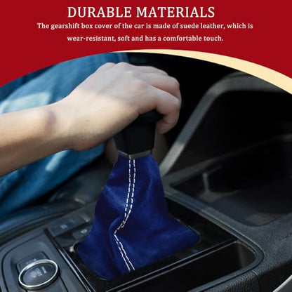Car Shift Boot Cover, Stick Shift Cover, Suede Leather Manual Automatic Car Shifter Lever Knob Dust Protector, Dustproof Gear Shift Protection Sleeve Gaiter for Sedan Truck (Dark Blue White) - color: Dark Blue White