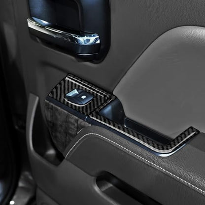 Car Carbon Fiber Decal Sticker Cover Interior Trim for Chevrolet Silverado/GMC Sierra 1500 2500HD 3500HD 2014-2018 Accessories(Rear Window Lift Switch B) - color: Rear Window Lift Switch B