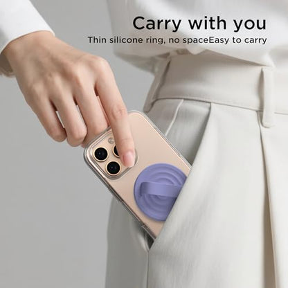 Magnetic Phone Grip Ring Holder, Liquid Silicone Magnet Cell Phone Grip Finger Loop, Compatible with Magsafe, Back of Phone for iPhone 17/16/15/14/13/12 Series, Lavender - color: Lavender