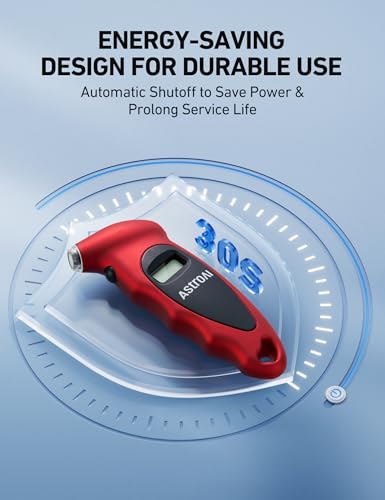 AstroAI Digital Tire Pressure Gauge 0-150PSI Calibrated to ANSI B40.7 +/-1PSI, Accurate in 0.1 Increments, Tire Repair Tools 4 Pressure Measurements for Car Truck with Backlight LCD, Red - color: Red