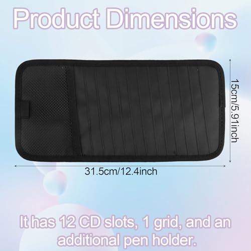 Penitue Car CD DVD Case Holder, Protective Vehicle Sun Visor Organizer with 12 Storage Sleeves Mesh Pocket & Pen Holder Protective DVD Case Visor Storage Organizer (Black)