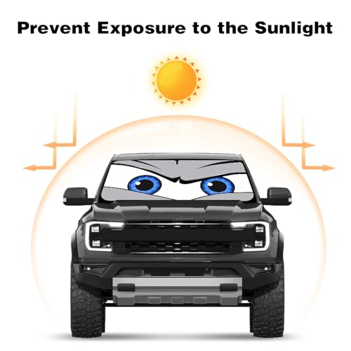 Car Windshield Sun Shade, Funny Eyes Sun Visor, Wear-Resistant Black Tape, Foldable 59‘’x27.5‘’/63''x31.5'' - color: Angry Gray Eyes, size: Small