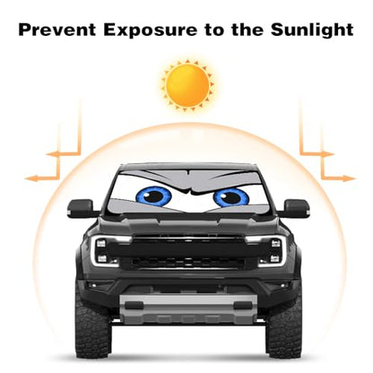 Car Windshield Sun Shade, Funny Eyes Sun Visor, Wear-Resistant Black Tape, Foldable 59‘’x27.5‘’/63''x31.5'' - color: Angry Gray Eyes, size: Small