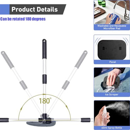 desin Windshield Cleaning Tool, Car Window Cleaner Windshield Cleaner with 4 Reusable and Washable Microfiber Pads and Extendable Handle Auto Inside Glass Wiper - color: Gray