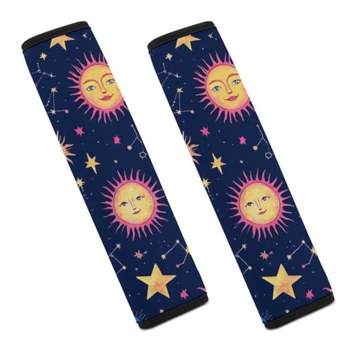 Women's Car Belt Covers, Space Galaxy Constellation Sun Moon Stars Pattern Fashion Cushion Pad Car Shoulder Strap Harness Pad - color: Color354