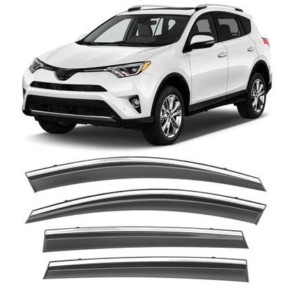 Shatterproof Taped-On Window Deflectors for Toyota Rav4 2013-2018 with Chrome Trim, Rain Guards, Window Visors for Car, Vent Deflector, 4pcs - size: For 2013-2018 RAV4