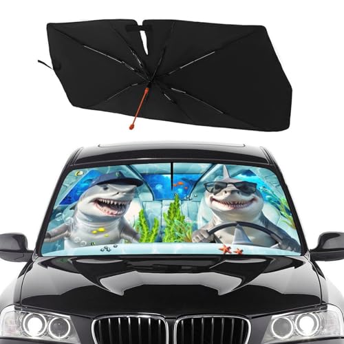 Socira Funny Sharks Car Windshield Sun Shade Umbrella Foldable Sunshade for Front Window Auto Windshield Sunshade Covers Car Accessories Protect from Sun Rays Heat 57'' X 30'' - color: Color-0705-5, size: 57X31 Inch