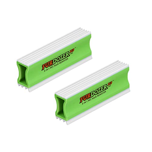 FurDozer Pet Hair Remover & Auto Detailing Tools - Cat & Dog Hair Remover for Carpets, Car Interiors, Couches, Bedding, & Pet Furniture (Green, (2 Pack) - X3 PRO) - color: Green, size: (2 Pack) - X3 PRO
