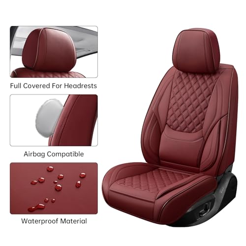 Car Seat Covers Front Seats Burgundy, Luxury Faux Leather Women Waterproof Non-Slip Seat Protector Universal Fit for Most Cars SUVs Trucks Pick-ups Car Accessories Interio(Wine Red-Front Seats) - color: Wine Red-Front Seats