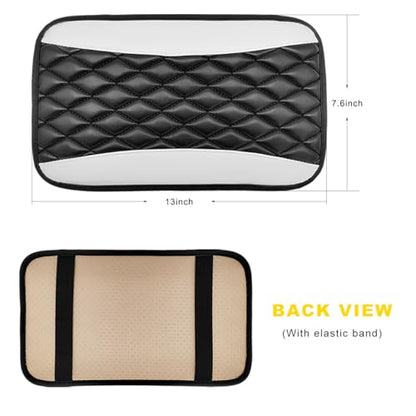 Car Center Console Cushion Pad, 12.6"×7.5" Waterproof Leather Armrest Seat Box Cover Protector, Soft Comfortable Anti-Scratch Arm Rest Console Pad for Most Cars Trucks SUVs (Black & White) - color: Black & White