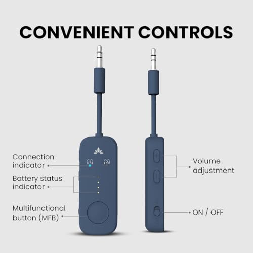 Avantree Relay - Premium Airplane Bluetooth Adapter with Advanced Qualcomm Chipset, 2 Headphones Support, 25hrs Play Time, aptX Adaptive & HD Audio Transmitter for Airpods, Bose & Travel Flight - color: 3-Midnight Blue