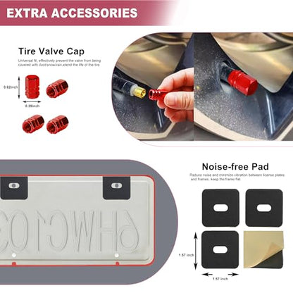 Red License Plate Frame, Premium Matte Aluminum Alloy Holder with 2 Holes, 2 Pack Waterproof Rust-Proof Universal Car Frame, Including Screws, Caps and Rattle Proof Pads - color: Red