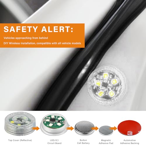 4 PCS Wireless Car Door LED Warning Lights, 5 LED Roadside Strobe Lamp for Anti Rear End Collision, Universal Flashing Safety Signal Light for Sedans SUVs Trucks Vans (White) - color: White