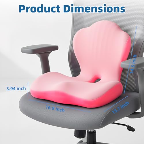 Office Chair Cushion with Back Support, Ergonomic Seat Cushion High Density Memory Foam with U-Shaped Raised Sides, Breathable Coccyx Relief for Better Posture, Office Chair, Car, Home (Pink) - color: Pink