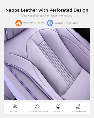 Huidasource Purple Back Seat Cover, Nappa Leather Rear Seat Cover with Ventilation Holes, Velcro Adjustable, Compatible with Seat Belts, Child Safety Seats, for Most Cars SUV Truck, Purple - color: R# Purple, size: Back Seat Cover