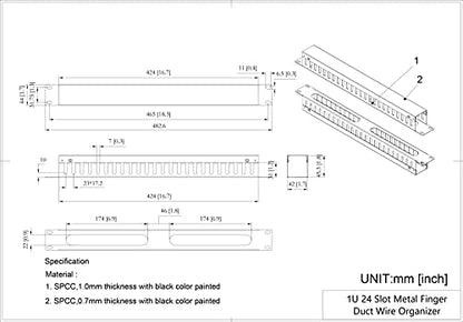 2 Pack 1U 19 Inch Cable Manager Horizontal Rack Mount 24 Slot Metal Finger Duct Wire Organizer with Cover and Mounting Screws for Server Rack, Black(24S2P)