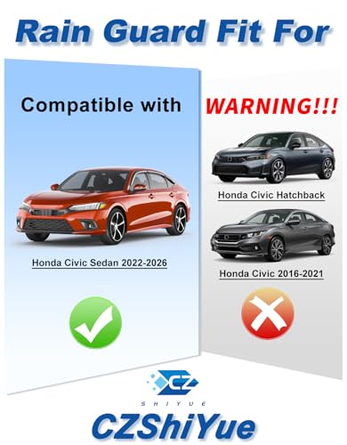 6-PCS Extra-Thick Rain Guards Fit for Honda Civic Sedan 2022-2026 Extra Durable Tape-on Window Rain Guard Window Deflectors Vent Shades Window Visor Vent Visors Exterior - size: Fit for 2022-2026 Honda Civic Sedan