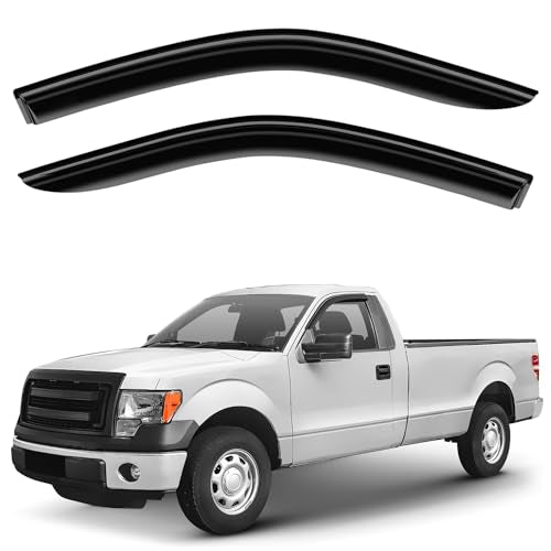Window Deflectors Smoke Tinted Tape-On Side Window Vent Visor Deflectors Rain Guards Compatible with Ford F150 2009-2014 Regular Cab, Standard Cab - 2pcs. GW0028 - color: For F150 09-14