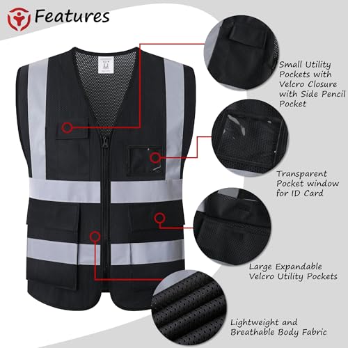 Reflective Safety Vest for Men Women Construction Vest Meet ANSI/ISEA Standard - color: Ap1-black, size: Medium