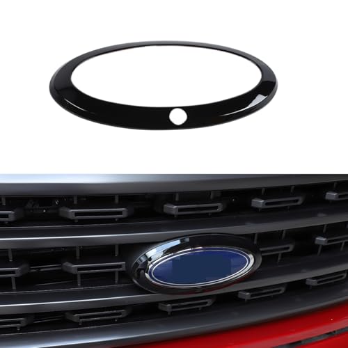 Car Front Grille Nameplate Emblem Trim for Ford F150 F-150 2021-2025 Grill Logo Ring Decoration Cover Exterior Accessories, Black with Camera Hole - color: Black, size: WITH Camera Hole