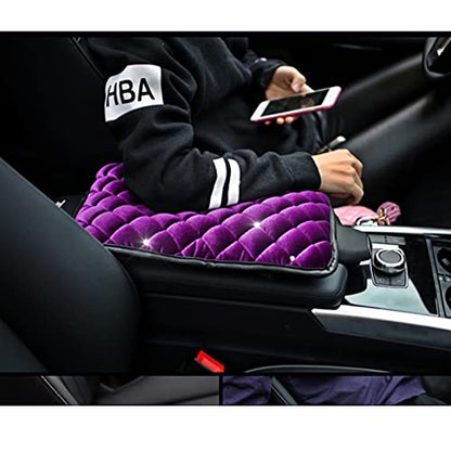 Bling Bling Car Armrest Cover Auto Center Console Protective Cover Luster Crystal Rhinestone Car Arm Rest Cushion Pad Car Interior Accessory (Purple 2) - color: Purple 2