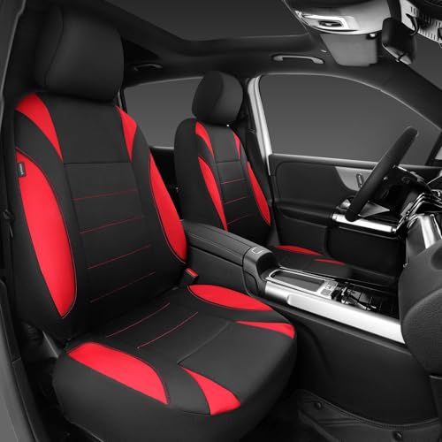 CAR PASS Neoprene Wetsuit Seat Covers, Waterproof Car Seat Covers Full Sets with 5mm Composite EVA, Universal Fit for Car,Sedan, SUV TrucksAnti Slip, Airbag Compatible(Black Red - color: Red full sets